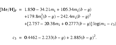 \begin{eqnarray*}\rm [Me/H]_{F} & = & 1.850 - 34.21m_{1} + 105.34m_{1}(b-y) \\
...
...\
& & \\
c_{3} & = & 0.4462 - 2.233(b-y) + 2.885(b-y)^{2} .
\end{eqnarray*}