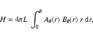 \begin{displaymath}
H = 4 \pi L~ \int_{0}^{R} A_\theta (r) ~B_\theta (r) ~r ~ {\rm d} r ,
\end{displaymath}