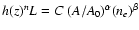 $h(z)^{n} L = C ~ (A / A_0)^\alpha (n_e)^\beta$