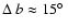 $\Delta~b\approx15\hbox{$^\circ$ }$