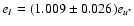 $e_I= (1.009 \pm 0.026) e_{u^*}$