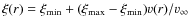 $\xi (r) = \xi _{\rm min} + (\xi _{\rm max} - \xi _{\rm min})v(r)/v_\infty$