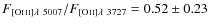 $F_{[{\rm O}\mathsc{iii}]\lambda ~5007} /
F_{[{\rm O}\mathsc{ii}]\lambda ~3727} = 0.52 \pm 0.23$