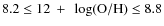 $8.2 \leq 12~ +~ \log({\rm O/H}) \leq 8.8$