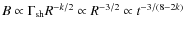 $B \propto \Gamma_{\rm sh}R^{-k/2}\propto R^{-3/2}\propto
t^{-3/(8-2k)}$