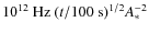 $10^{12}~{\rm Hz}~(t/100~{\rm s})^{1/2}A_*^{-2}$