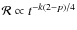 ${\cal R}\propto t^{-k(2-p)/4}$