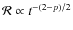${\cal R} \propto t^{-(2-p)/2}$