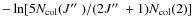 $-\ln[5N_{\rm col}(J\hbox{$^{\prime\prime}$ })/(2J\hbox{$^{\prime\prime}$ }+1)N_{\rm col}(2)]$