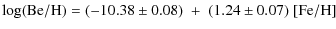 $\displaystyle \log({\rm Be/H}) = (-10.38 \pm 0.08) \; + \; (1.24 \pm 0.07) \; {\rm [Fe/H]}$