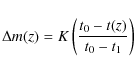 \begin{displaymath}\Delta m(z) = K \left(\frac{t_0-t(z)}{t_0-t_1}\right)
\end{displaymath}