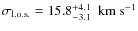 $\sigma_{\rm l.o.s.}=15.8^{+4.1}_{-3.1}~~{\rm km~s}^{-1}$