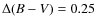 $\Delta (B-V) = 0.25$