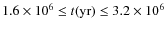 $1.6 \times 10^6 \leq t \rm {(yr)} \leq 3.2 \times
10^6$