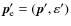 $\vec{p}_{\rm e}'=(\vec{p}',\varepsilon')$