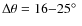 ${\rm\Delta}\theta=16{-}25\hbox{$^\circ$ }$