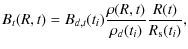 $\displaystyle B_{t}(R,t) = B_{d,t}(t_i) {\rho(R,t) \over \rho_d(t_i)} {R(t) \over R_{\rm s}(t_i)},$
