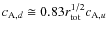 $c_{{\rm A},d} \cong 0.83 r_{\rm tot}^{1/2} c_{{\rm A},u}$