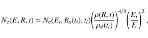 \begin{displaymath}N_{\rm e}(E,R,t)=N_{\rm e}(E_i,R_{\rm s}(t_i),t_i) \bigg({\rh...
...) \over \rho_d(t_i)}\bigg)^{4/3} \bigg({E_i \over E}\bigg)^2~,
\end{displaymath}