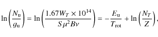 \begin{displaymath}%
\ln \left( \frac{N_{\rm u}}{g_{\rm u}} \right) =
\ln \left...
...ac{E_{\rm u}}{T_{\rm rot}} + \ln \left( \frac{N_T}{Z} \right),
\end{displaymath}