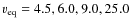 $v_{\rm eq}=4.5, 6.0, 9.0, 25.0$