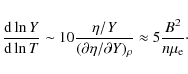 \begin{displaymath}{{\rm d}\ln Y\over {\rm d}\ln T}\sim 10{\eta/Y\over(\partial\eta/\partial
Y)_\rho}\approx 5{B^2\over n\mu_{\rm e}}\cdot
\end{displaymath}