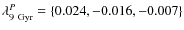 $\lambda _{{\rm 9~ Gyr}}^{{P}} =
\left\{ {{\rm {0}}{\rm {.024}}{\rm {, - 0}}{\rm {.016}}{\rm {, -
0}}{\rm {.007}}} \right\}$