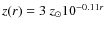 $z(r)=3~z_{\odot}10^{-0.11r}$