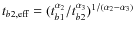 $t_{b2,{\rm eff}}=(t_{b1}^{\alpha_2}/t_{b2}^{\alpha_3})^{1/(\alpha_2-\alpha_3)}$