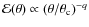 $\mathcal{E}(\theta)\propto(\theta/\theta_{\rm c})^{-q}$