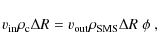\begin{displaymath}v_{\rm in}\rho_{\rm c}\Delta R = v_{\rm out}\rho_{\rm SMS}\Delta R~\phi~,
\end{displaymath}