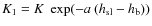 $K_1=K\; \exp (-a\: (h_{\rm sl}-h_{\rm b}))$