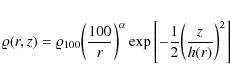 \begin{eqnarray*}\varrho(r,z) = \varrho_{100} {\left( \frac{100}{r} \right)}^\al...
...{\left[- \frac{1}{2} {\left( \frac {z}{h(r)} \right)}^2 \right]}
\end{eqnarray*}