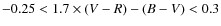 $-0.25 < 1.7 \times (V-R)
- (B-V) < 0.3$