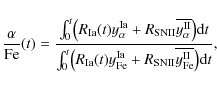 \begin{displaymath}{\alpha \over {\rm Fe}} (t) = {{\int_0^t \bigl(R_{\rm Ia} (t)...
...R_{\rm SNII}
\overline{y^{\rm II}_{\rm Fe}}\bigr) {\rm d}t} },
\end{displaymath}