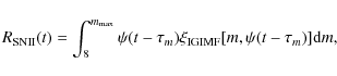 \begin{displaymath}R_{\rm SNII} (t) = \int_8^{m_{\rm max}} \psi (t - \tau_m) \xi_{\rm IGIMF} [m, \psi
(t - \tau_m)] {\rm d}m,
\end{displaymath}