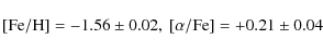 \begin{displaymath}{\rm [Fe/H]=-1.56\pm0.02},\ {\rm [\alpha/Fe]=+0.21\pm0.04}
\end{displaymath}