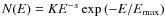$N(E)=KE^{-s}\exp\left(-E/E_{{\rm max}}\right)$
