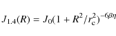 \begin{displaymath}J_{1.4}(R)=J_0 (1+R^{2}/r^{2}_{\rm c})^{-6\beta\eta}
\end{displaymath}