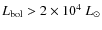 $L_{\rm bol} > 2\times 10^{4}~L_{\odot}$