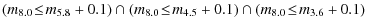 $\displaystyle %
(m_{8.0} \!\leq\! m_{5.8}+0.1) \cap (m_{8.0} \!\leq\! m_{4.5}+0.1) \cap
(m_{8.0} \!\leq\! m_{3.6}+0.1)$