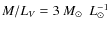 $M/L_V=3~\mbox{$M_\odot$ }~{L}_\odot^{-1}$