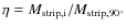 $\eta =M_{\rm strip,i}/M_{\rm strip,90^\circ }$