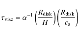 \begin{displaymath}\tau_{\rm visc}=\alpha^{-1} \left(\frac{R_{\rm disk}}{H}\right)
\left(\frac{R_{\rm disk}}{c_{\rm s}}\right)
\end{displaymath}