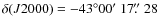 $\delta (J2000)=
-43^\circ 00\hbox{$^\prime$ }17\hbox{$.\!\!^{\prime\prime}$ }28$