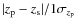 $\vert z_{\rm p}-z_{\rm s}\vert/1\sigma_{z_{\rm p}}$