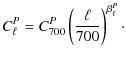 $\displaystyle C_{\ell}^P = C_{700}^{P} \left({\ell \over 700}\right)^{\beta^P_\ell}\cdot$