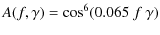 $\displaystyle A(f,\gamma) = \cos^6(0.065 ~ f ~ \gamma)$