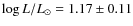 $\log{L/L_{\odot}} = 1.17 \pm0.11$