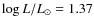 $\log{L/L_{\odot}}=1.37$